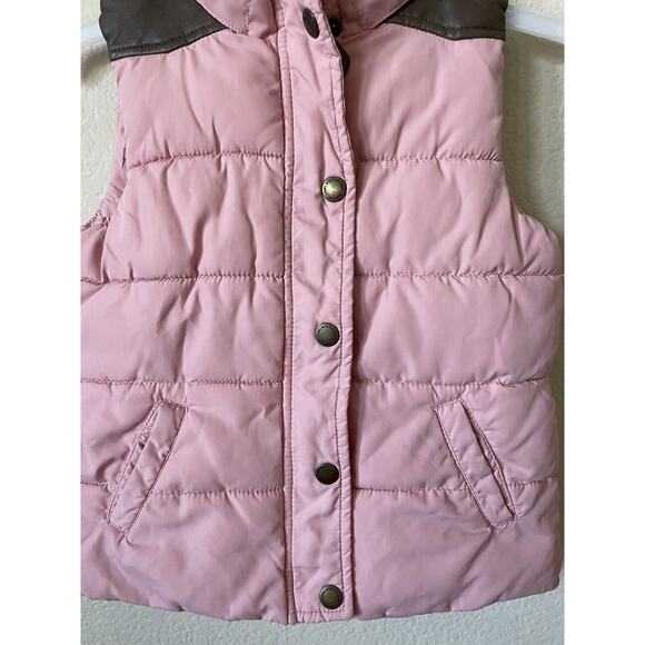 H&M Pink Brown Sleeveless Button Up Zip Up Girls’ Puffer Vest Jacket Size 4-6Y - Picture 3 of 6